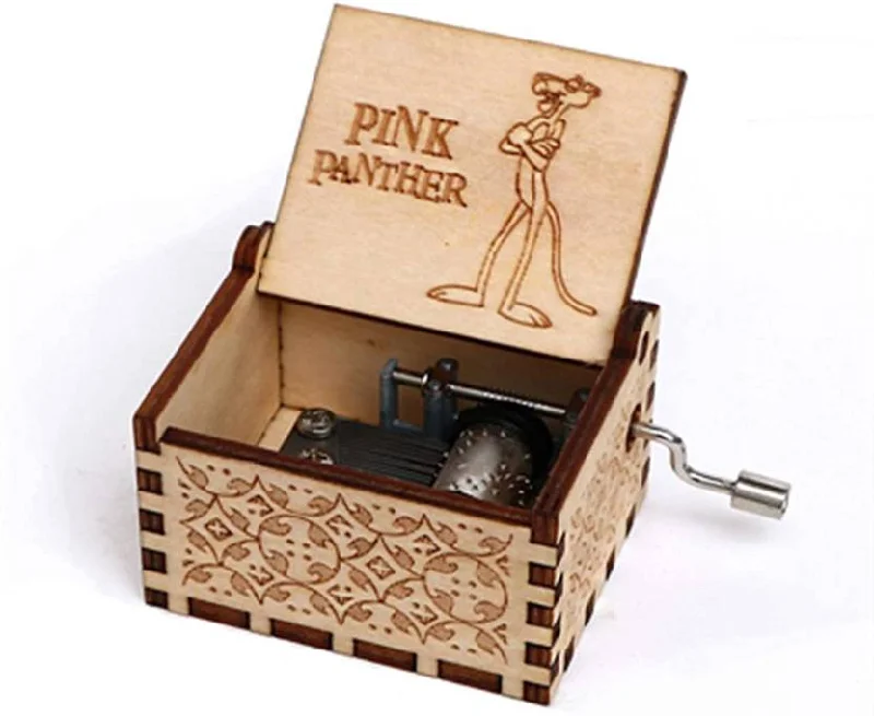 Pink Panther Handcrafted Music Box: Vintage Charm in Rich Brown 🎵🐾