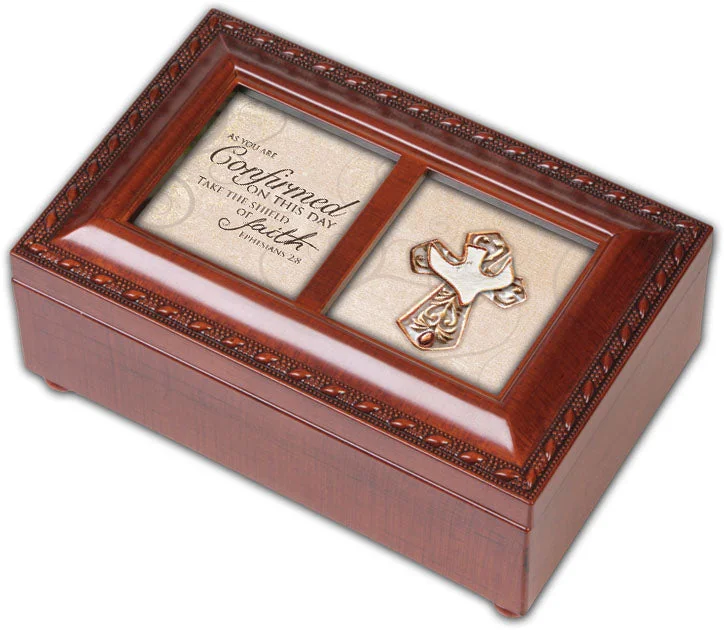 As You are Confirmed Woodgrain Rope Trim Music Box Plays Amazing Grace