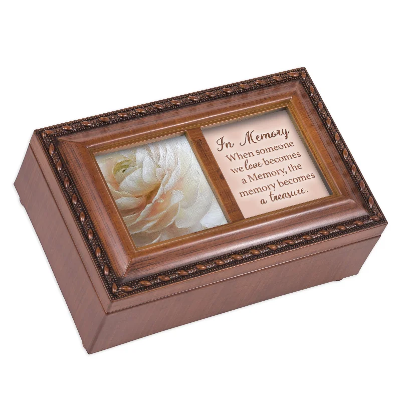 In Memory Woodgrain Rope Trim Music Box Plays Wind Beneath My Wings