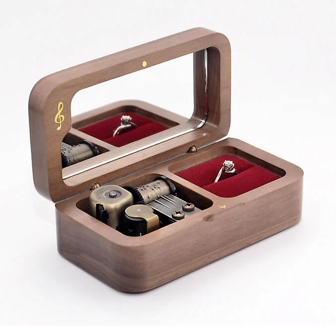 Premium Wooden Music Box with Ring Holder and ON/OFF Feature (30+ Popular Tunes Collection)