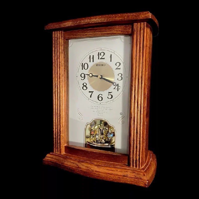 Seiko QXW114BLH "Broadway Oak" Wooden Musical Motion Decorative Pendulum Mantel Clock with Popular Melodies