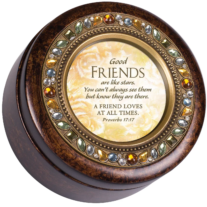 Good Friend Amber Round Jeweled Music Box Plays How Great Thou Art