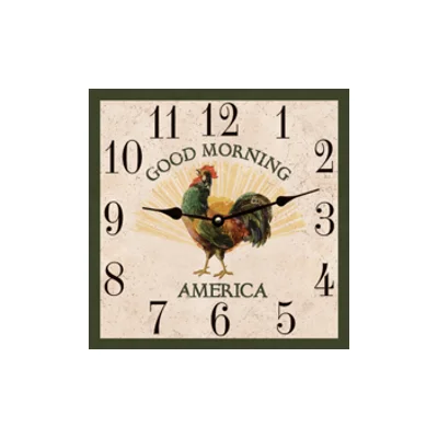 Rustic Square Rooster Clock for Kitchen