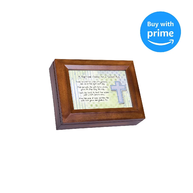 Baptismal Prayer Boy Wood Finish Music Box Plays You are My Sunshine