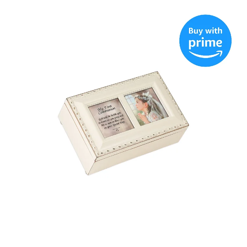 First Communion God Beside You Ivory Music Box Plays Jesus Loves Me