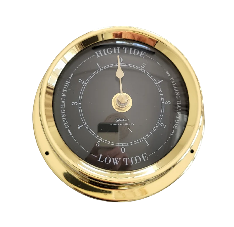 Polished Brass & Black Dial 125mm Quartz Tide Clock