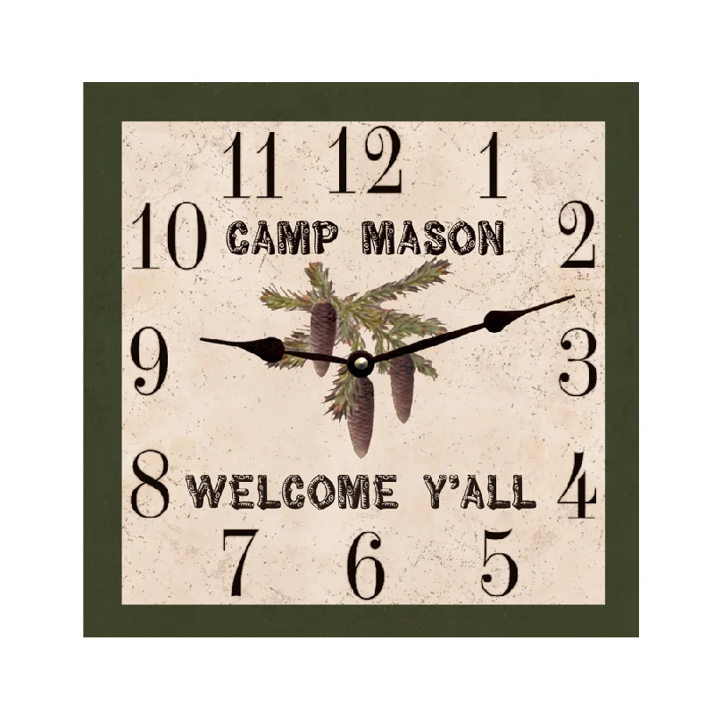 Square Pinecone Clock- Can Be Personalized: