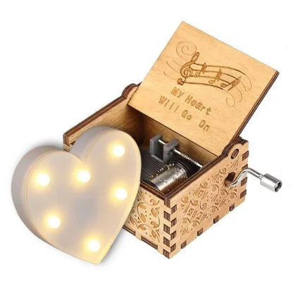 Titanic (My Heart Will Go On) Music box (Brown) and Heart Shaped LED Light Combo