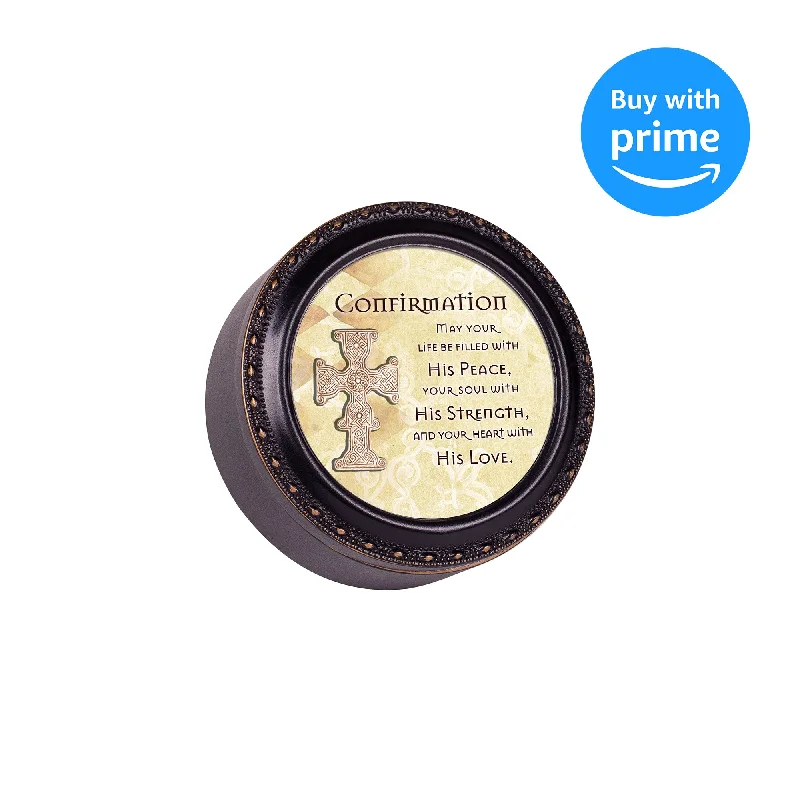 Confirmation Life Be Filled Black Rope Trim Petite Round Keepsake Box