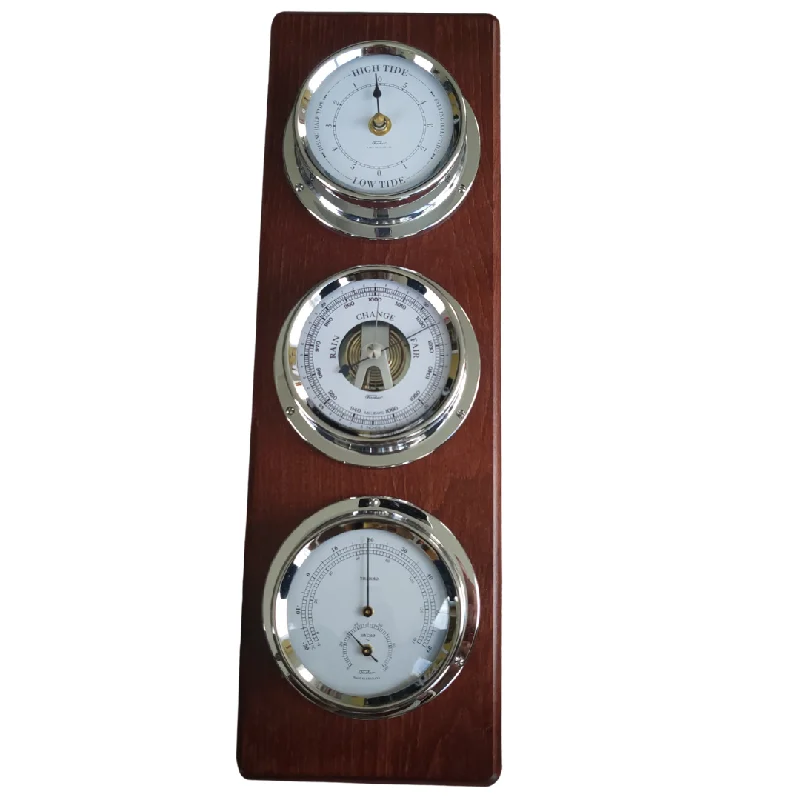 Modern Mahoany & Chrome Weatherstation – 4-in-1 Hygrometer, Barometer, Thermometer & Tide Clock