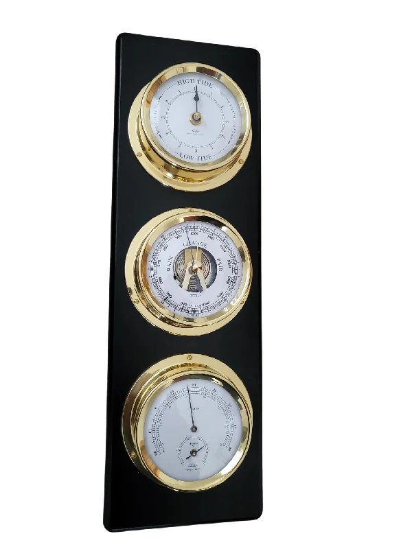 Modern Ebony & Brass Weatherstation – 4-in-1 Hygrometer, Barometer, Thermometer & Tide Clock