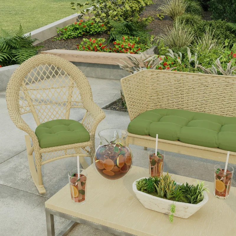 18" x 18" Green Solid Contoured Outdoor Wicker Seat Cushion - Set of 2 - 18'' L x 18'' W x 4'' H