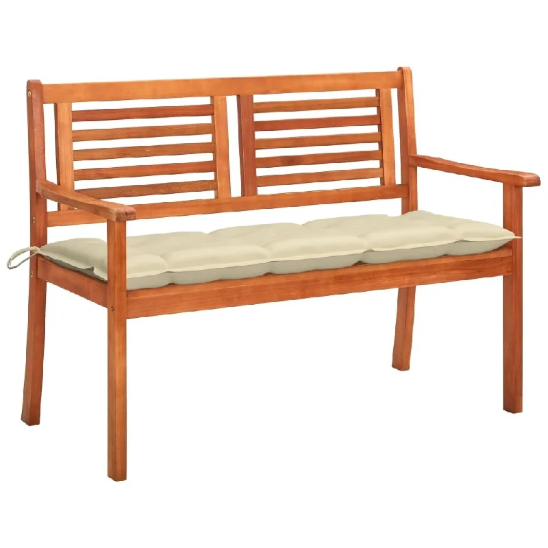 2-Seater Patio Bench with Cushion 47.2" Solid Eucalyptus Wood