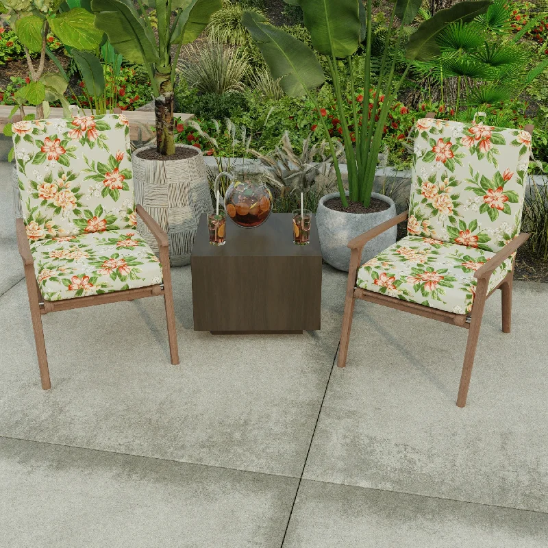 21" x 44" Grey Floral Outdoor Chair Cushion with Ties and Loop - 44'' L x 21'' W x 3.5'' H