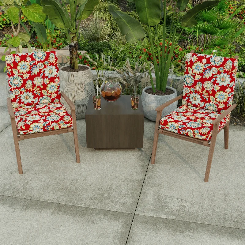 21" x 44" Red Floral Outdoor Chair Cushion with Ties and Loop - 44'' L x 21'' W x 3.5'' H