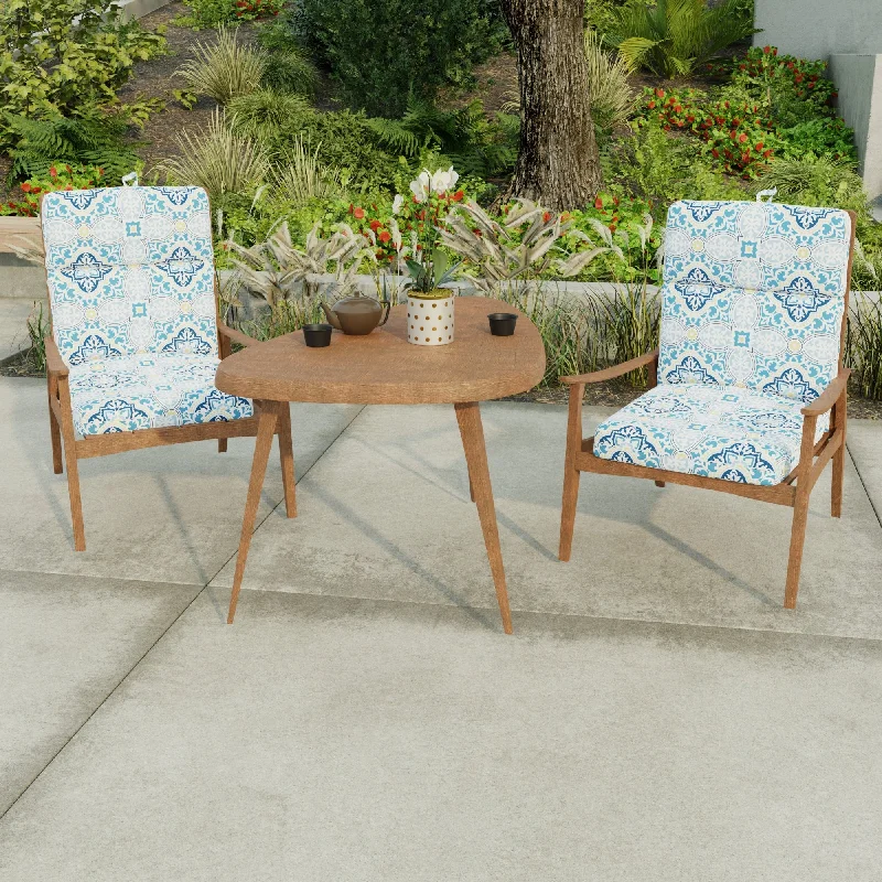 22" x 44" Blue Quatrefoil Outdoor Chair Cushion with Ties and Loop - 44'' L x 22'' W x 4'' H