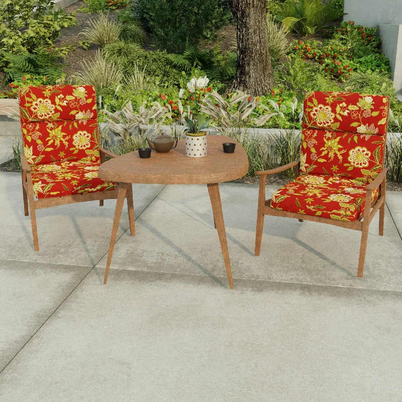 22" x 44" Red Floral Outdoor Chair Cushion with Ties and Loop - 44'' L x 22'' W x 4'' H