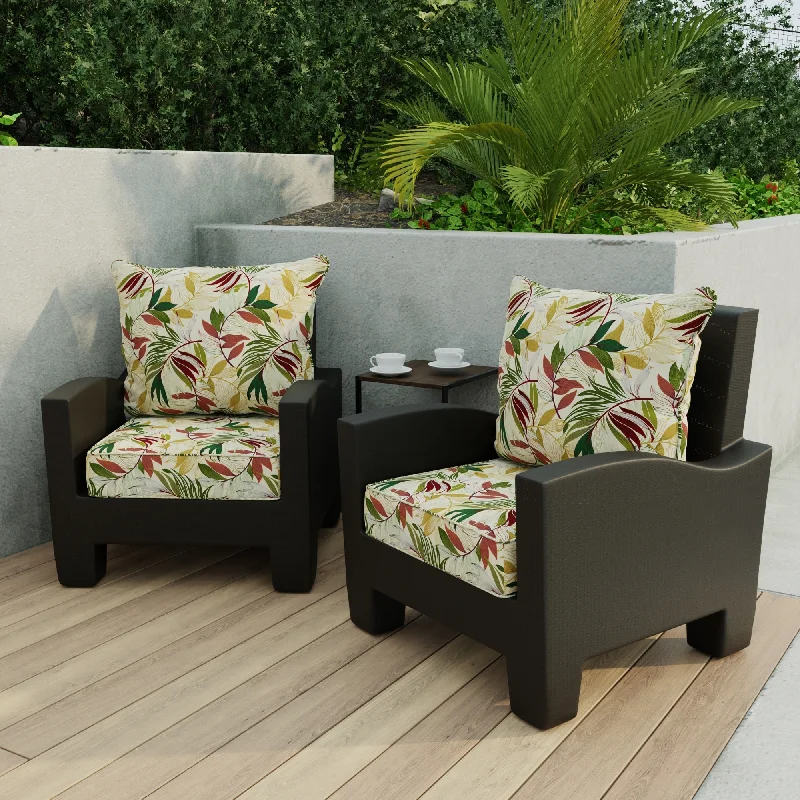 24" x 47" Beige Leaves Outdoor Deep Seat Cushion Set with Welt - 46.5'' L x 24'' W x 6'' H