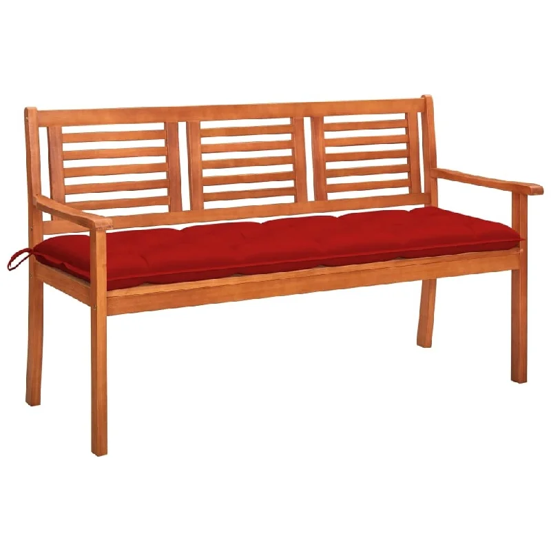 3-Seater Garden Bench with Cushion 59.1" Solid Eucalyptus Wood