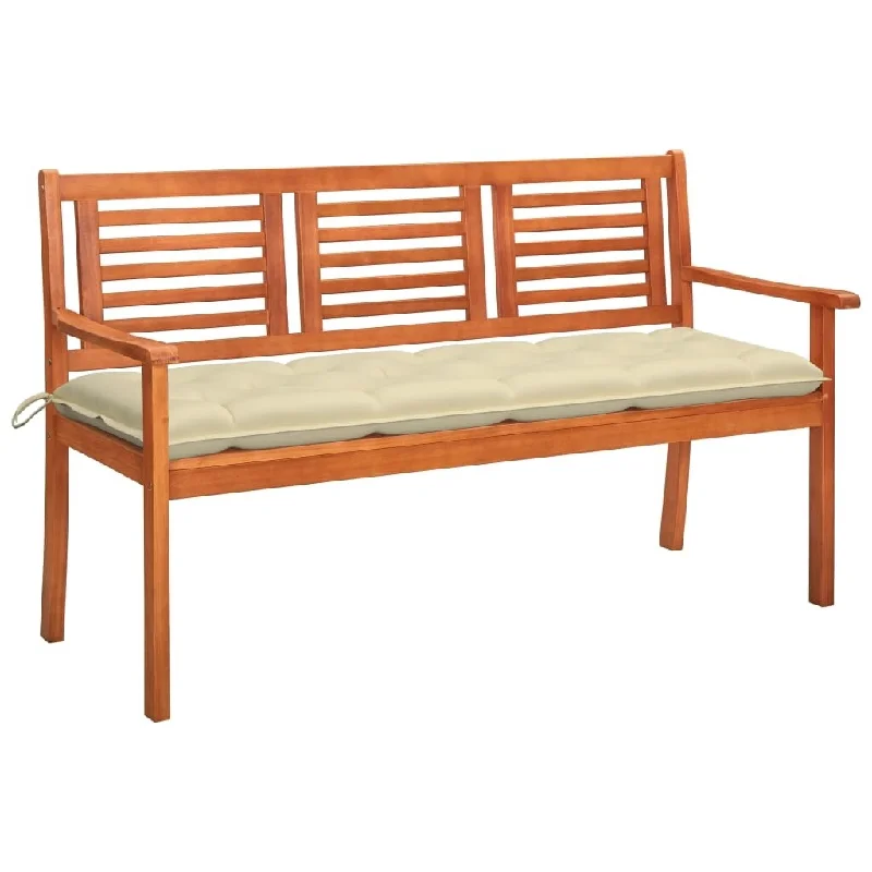 3-Seater Garden Bench with Cushion 59.1" Solid Eucalyptus Wood