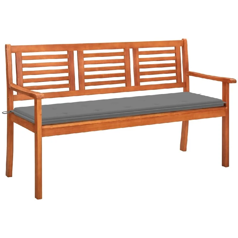 3-Seater Patio Bench with Cushion 59.1" Solid Eucalyptus Wood