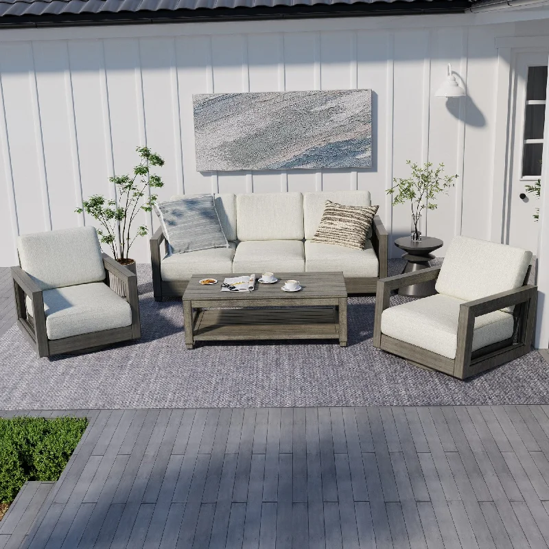 5-Person Aluminum Patio Conversation Set with Swivel Chairs, Hand-painted Frame and Cushions