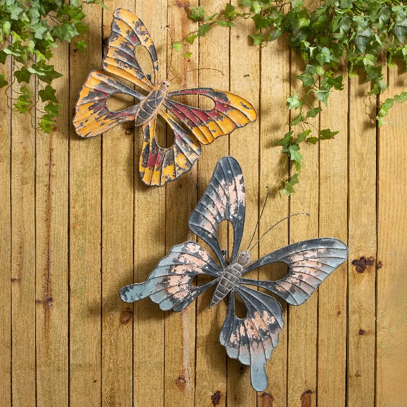 Indoor/Outdoor Metal Butterfly Wall Art, Set of 2