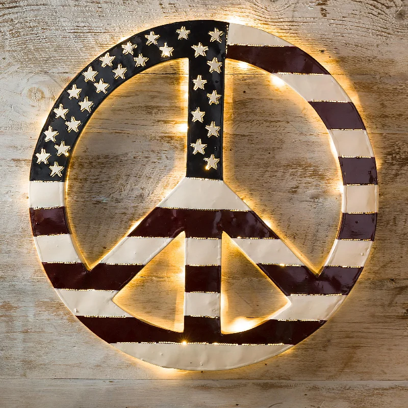 Indoor/Outdoor Lighted Americana Flag Peace Sign Wall Art