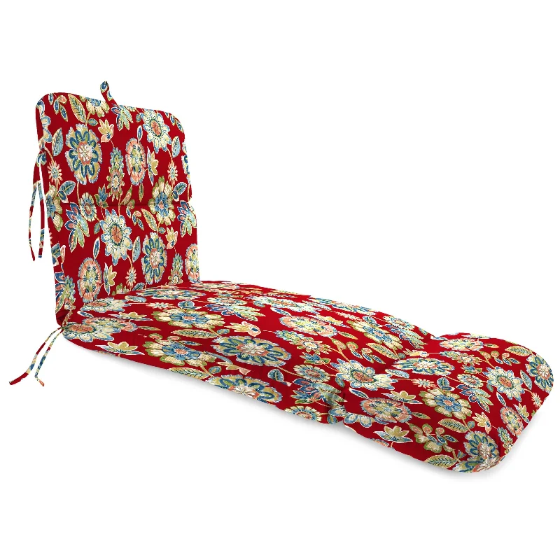 74" x 22" Red Floral Outdoor Chaise Lounge Cushion with Ties and Loop - 74'' L x 22'' W x 5'' H