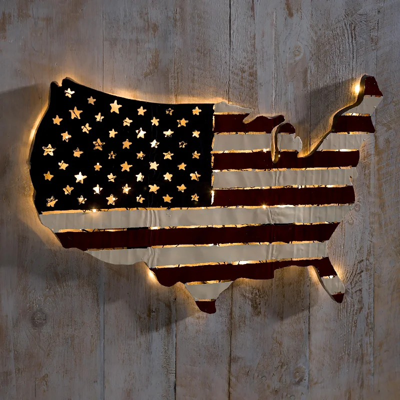 Lighted American Flag United States Map Wall Art with Timer