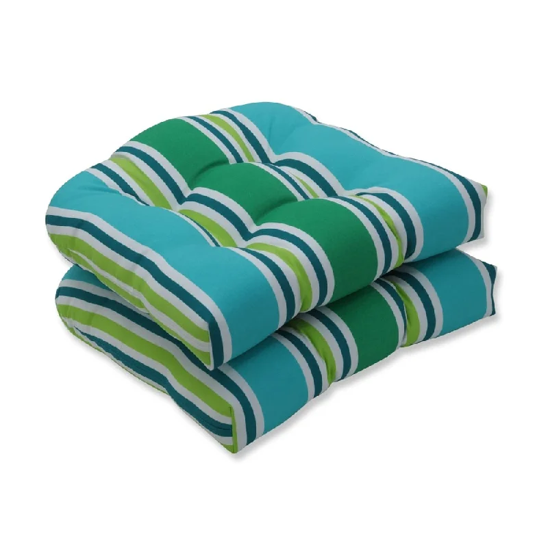 Aruba Stripe Turquoise\Green Wicker Seat Cushion (Set of 2)