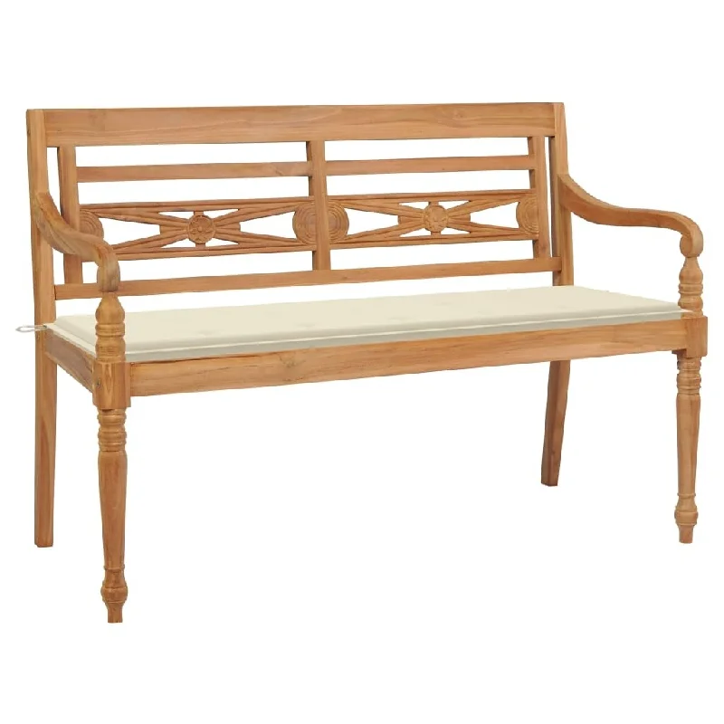 Batavia Bench with Cream Cushion 59.1" Solid Teak Wood