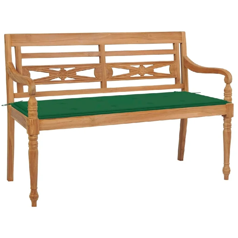 Batavia Bench with Green Cushion 47.2" Solid Teak Wood