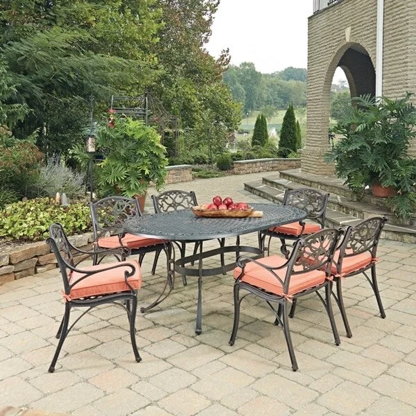 Biscayne Rust Bronze Oval 7 Pc Outdoor Dining Table & 6 Arm Chairs with Cushions by Home Styles