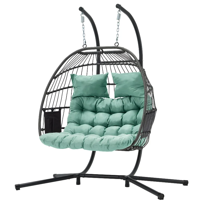 EROMMY Hanging Egg Chair with Stand, Foldable Indoor/Outdoor Swing Chair includes Cushion and Pillow, Patio Wicker Swing