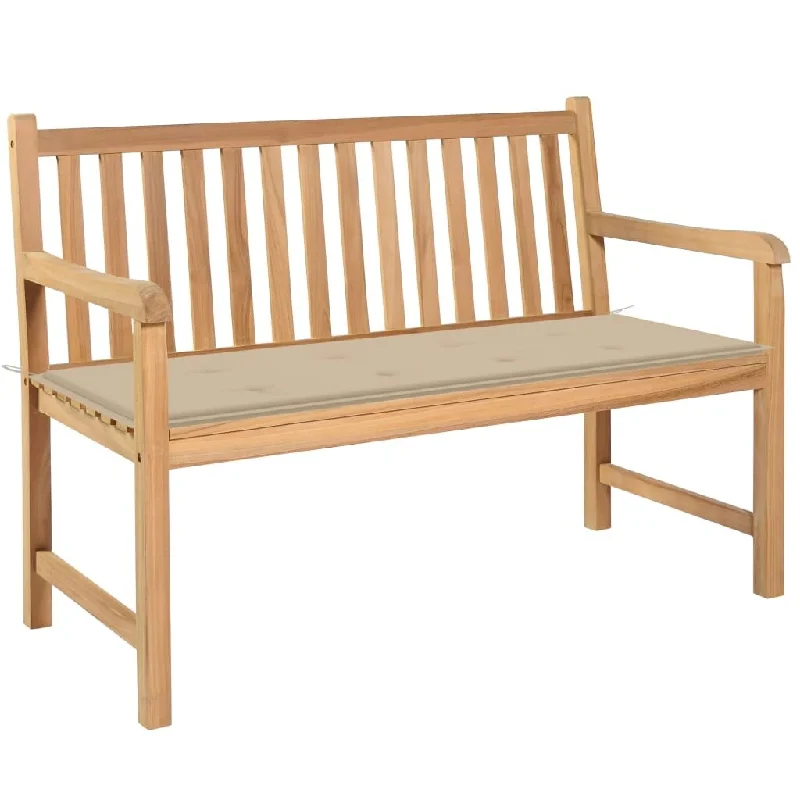 Garden Bench with Beige Cushion 47.2" Solid Teak Wood