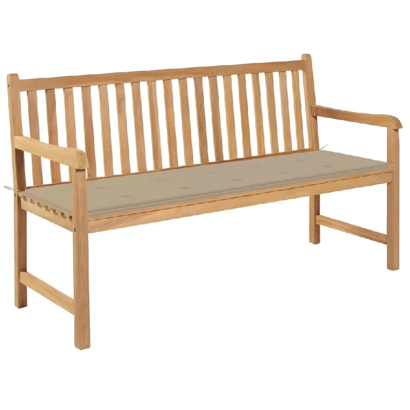 Garden Bench with Beige Cushion 59.1" Solid Teak Wood