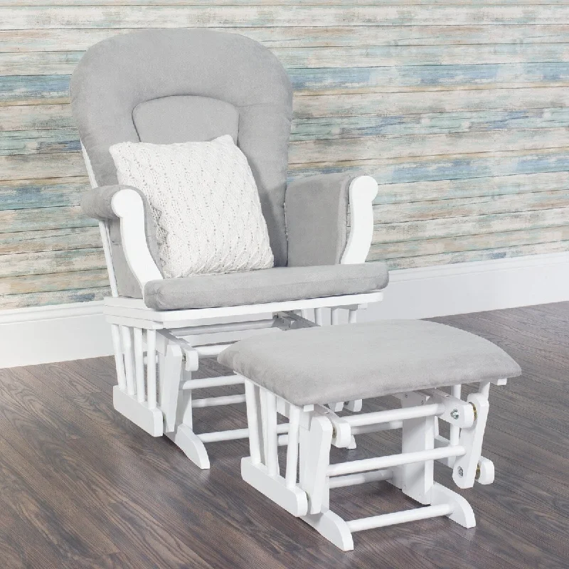 Glider and Ottoman in Matte White Finish with Light Gray Cushion