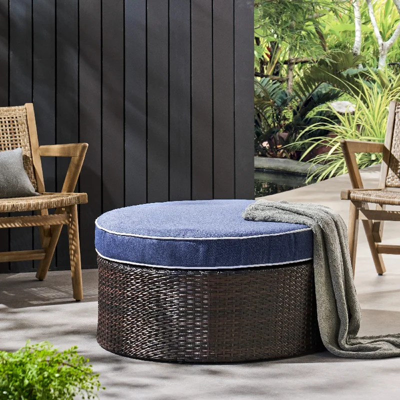 Madras Wicker Outdoor Ottoman with Cushion by Christopher Knight Home