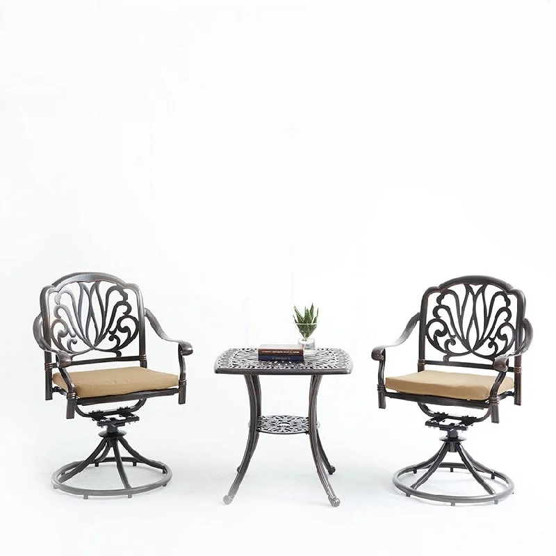 Moda Elizabeth Cast Aluminum Garden Furniture 3 Pcs Set with Cushions - Set 2 Chairs