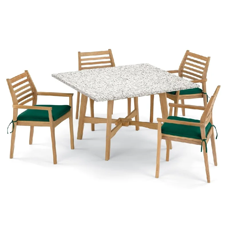 Oxford Garden Wexford 5-piece 48-in Lite-Core Ash Table Dining Table & Mera Stacking Armchair Set - Hunter Green Cushions