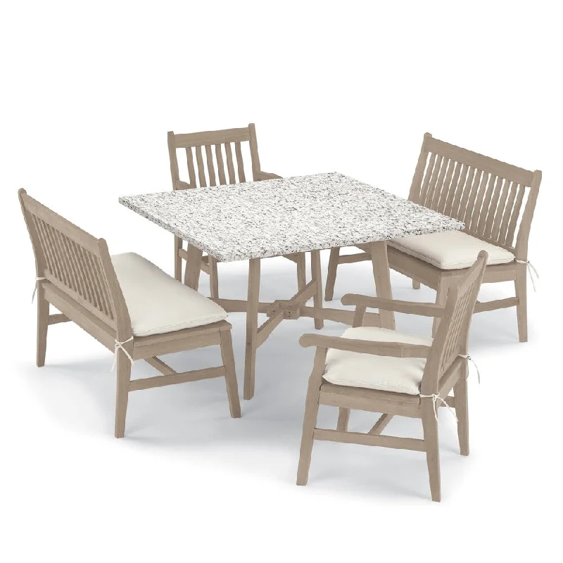 Oxford Garden Wexford 5-piece Lite-Core Ash Table, Shorea Grigio Chair and Bench Dining Set - Canvas Cushions