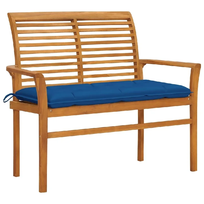 Patio Bench with Blue Cushion 44.1" Solid Teak Wood