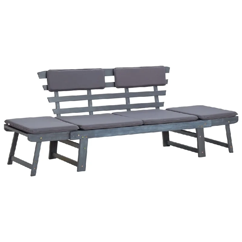 Patio Bench with Cushions 2-in-1 74.8" Gray Solid Acacia Wood