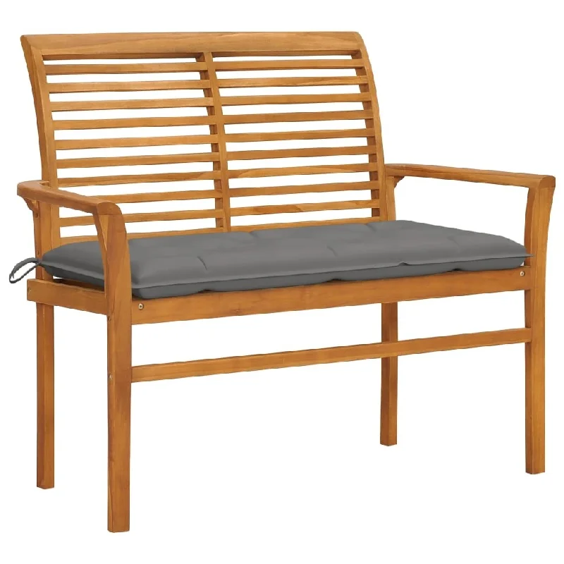 Patio Bench with Gray Cushion 44.1" Solid Teak Wood