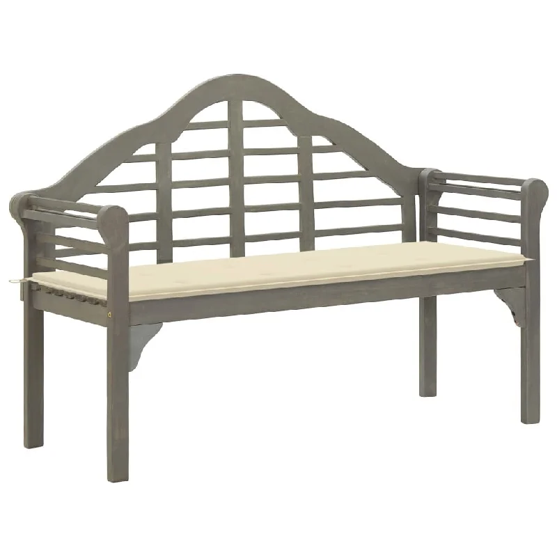 Patio Queen Bench with Cushion 53.1" Solid Acacia Wood Gray