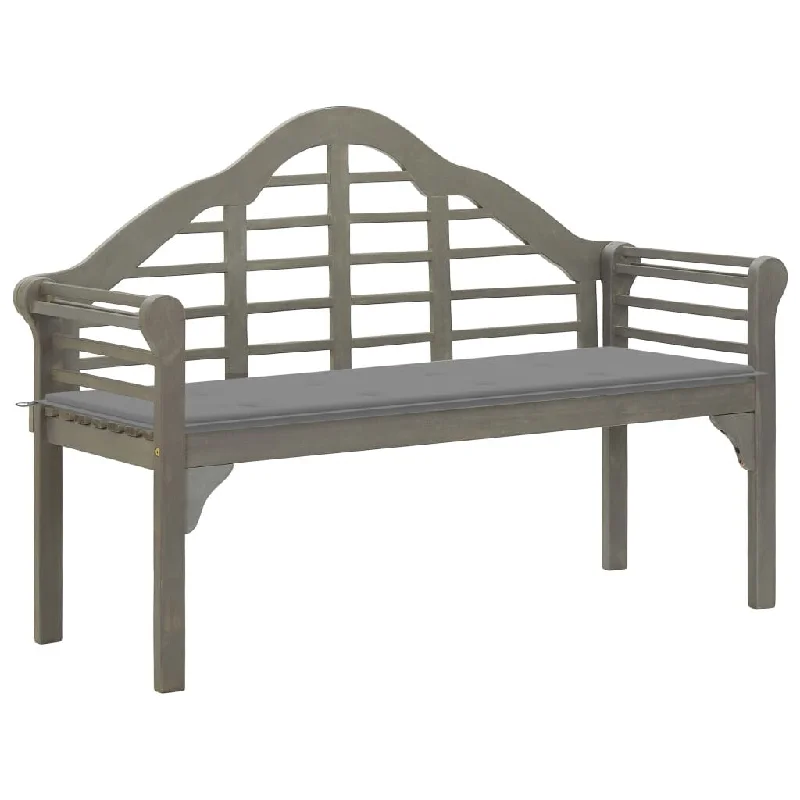 Patio Queen Bench with Cushion 53.1" Solid Acacia Wood Gray