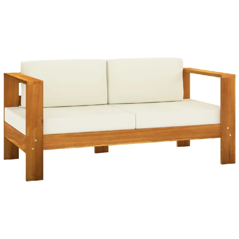 Patio Sofa with Cushion 55.1" Solid Acacia Wood Cream White