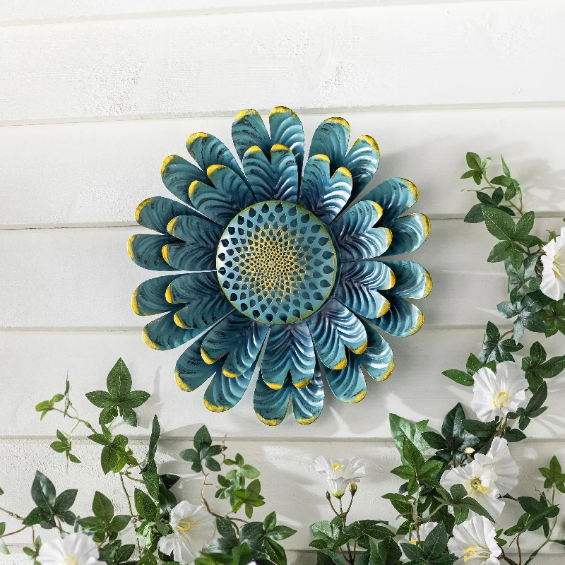 Blue Flower Distressed Metal Wall Art