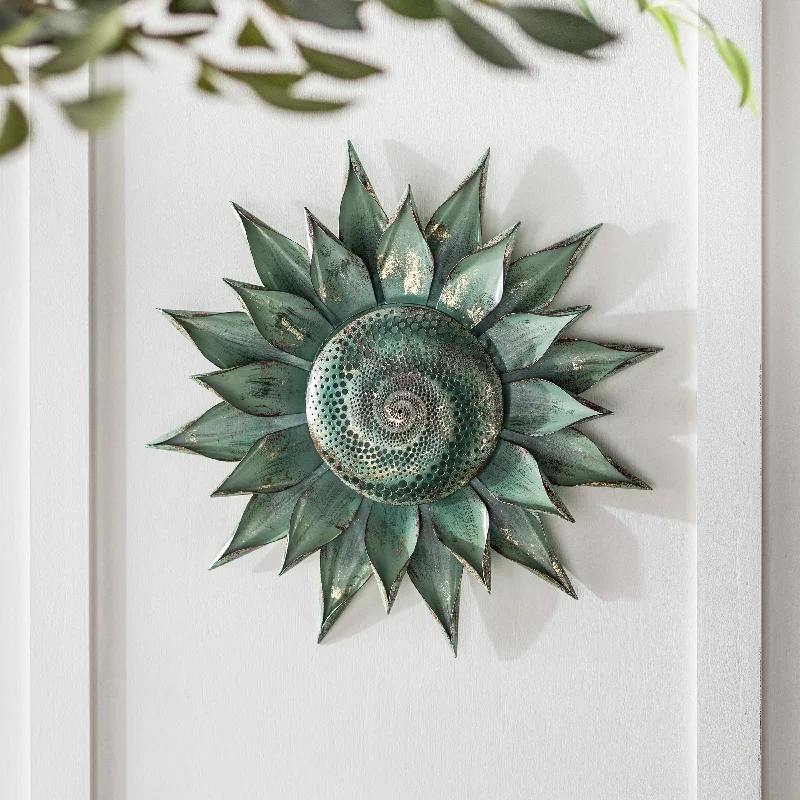 Teal Succulent Distressed Metal Wall Art